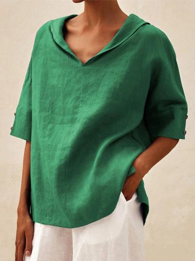 Women's Casual Linen Shirt with V-Neck