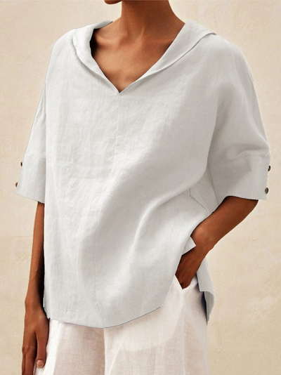 Women's Casual Linen Shirt with V-Neck