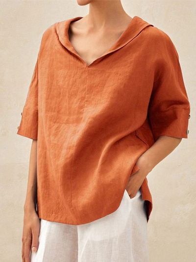 Women's Casual Linen Shirt with V-Neck