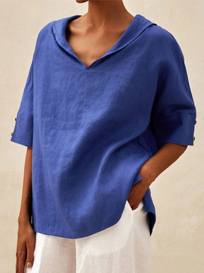 Women's Casual Linen Shirt with V-Neck