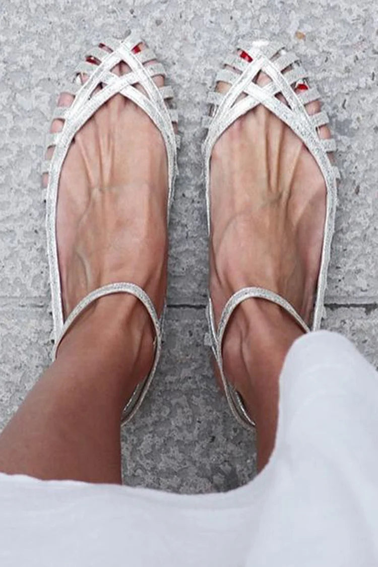 GIADA | Elegant woven ballerina flats with ankle strap for a sophisticated style