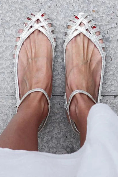 GIADA | Elegant woven ballerina flats with ankle strap for a sophisticated style