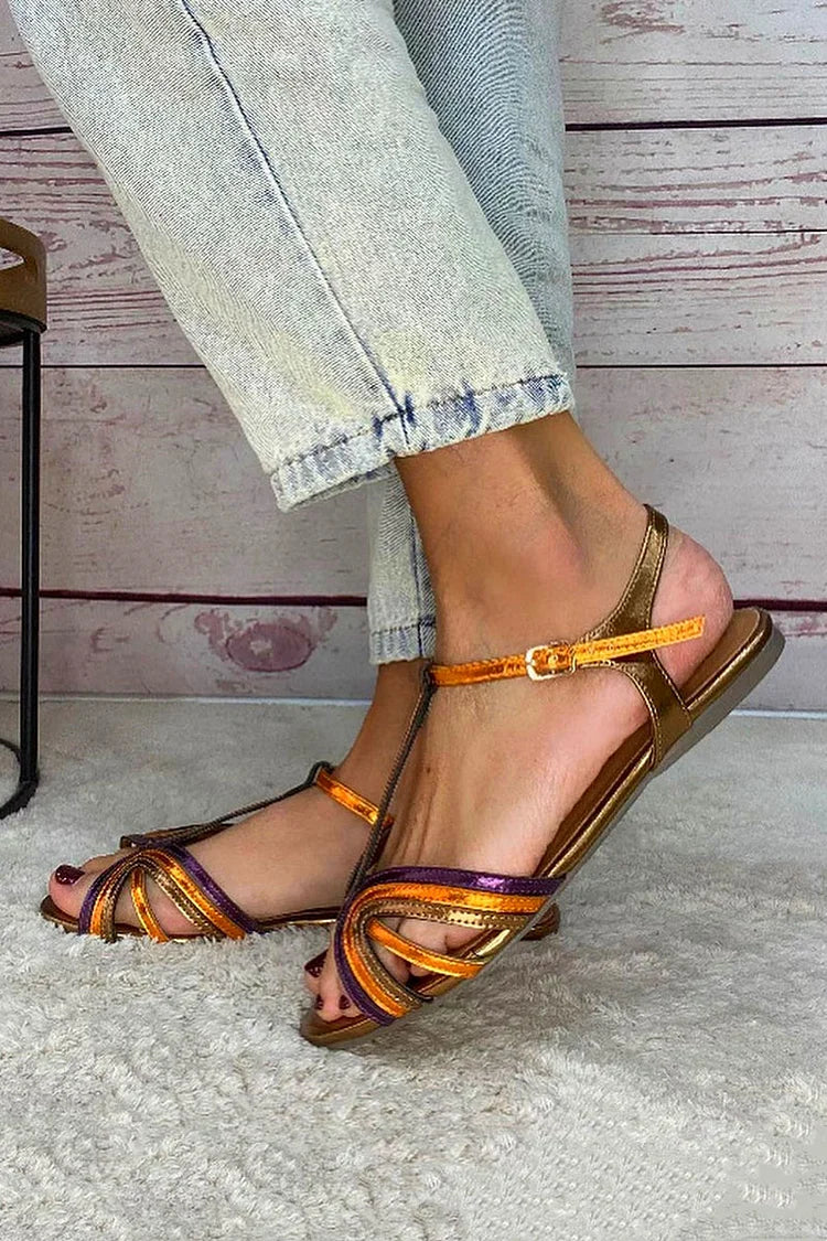 NERINA | Flat multi-strap sandals with elegant metallic details