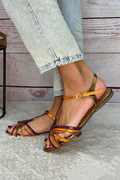 NERINA | Flat multi-strap sandals with elegant metallic details