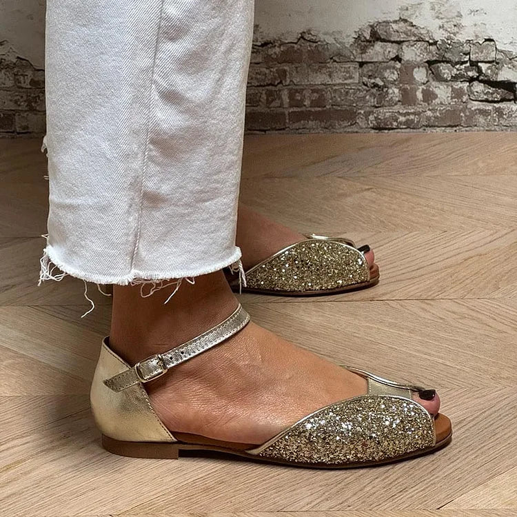 FLAVIA | Elegant and Sparkling Glitter Flat Sandals