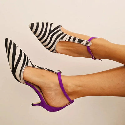 ISABELLA | Elegant zebra-print pumps with sophisticated purple heels