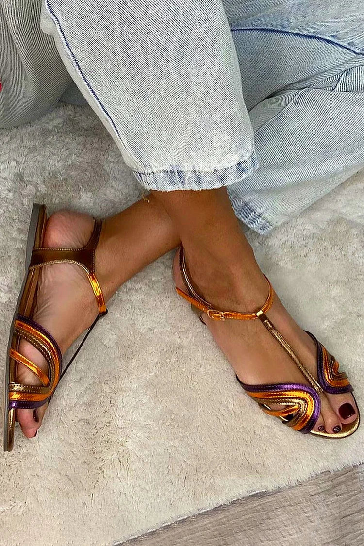 NERINA | Flat multi-strap sandals with elegant metallic details