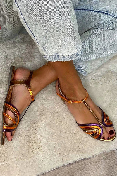 NERINA | Flat multi-strap sandals with elegant metallic details