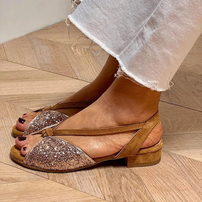 LUCREZIA | Elegant Glitter Sandals with Flat Soles for a Chic and Comfortable Look