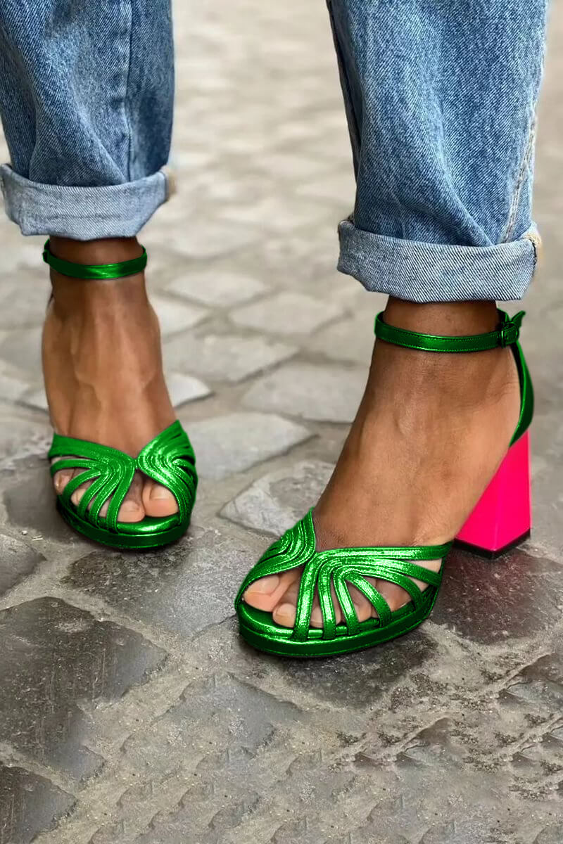 LUMA | Elegant Metallic Sandals with Fluorescent Heels for a Unique Style