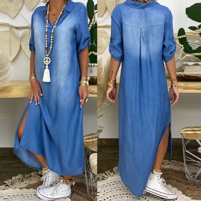 Sofia™  | Long dress in denim look with side slit