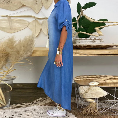 Sofia™  | Long dress in denim look with side slit