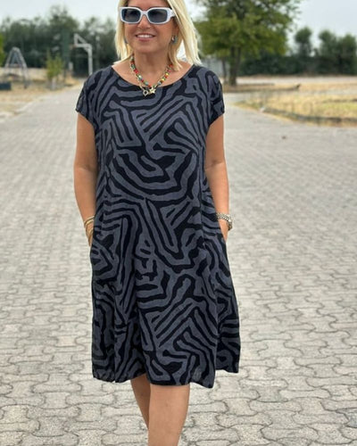 Zerina™ - Summer dress with round neckline and beautiful print