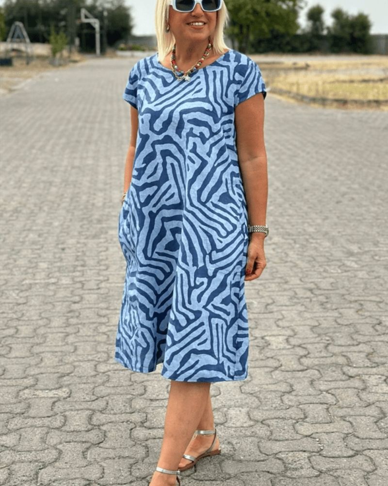 Zerina™ - Summer dress with round neckline and beautiful print
