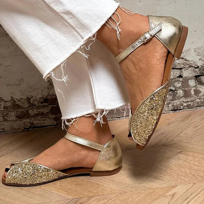 FLAVIA | Elegant and Sparkling Glitter Flat Sandals