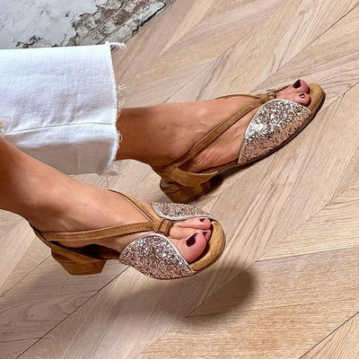 LUCREZIA | Elegant Glitter Sandals with Flat Soles for a Chic and Comfortable Look