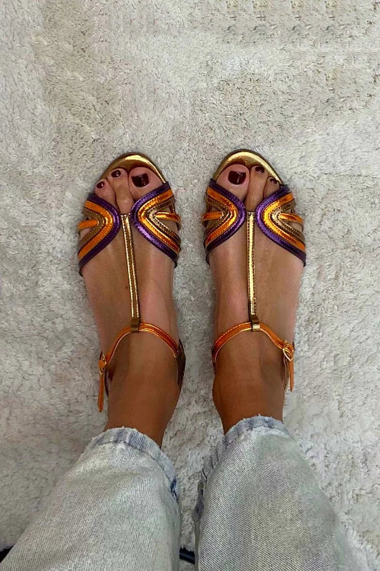 NERINA | Flat multi-strap sandals with elegant metallic details