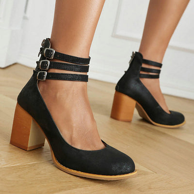 Freya™ | Elegant smooth sandals with ankle straps and thick heels for a sophisticated look