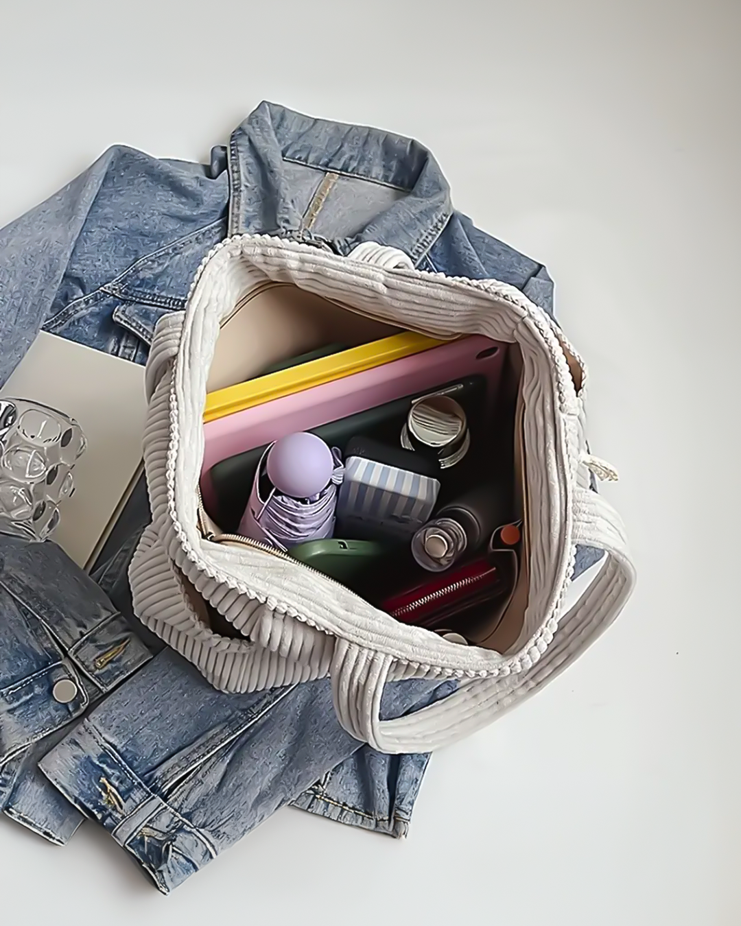 Sage – Ribbed carrier bag with cord detail