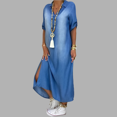 Sofia™  | Long dress in denim look with side slit