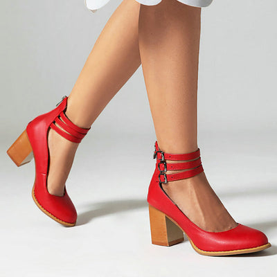 Freya™ | Elegant smooth sandals with ankle straps and thick heels for a sophisticated look