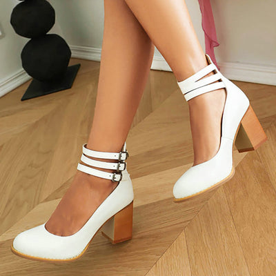 Freya™ | Elegant smooth sandals with ankle straps and thick heels for a sophisticated look