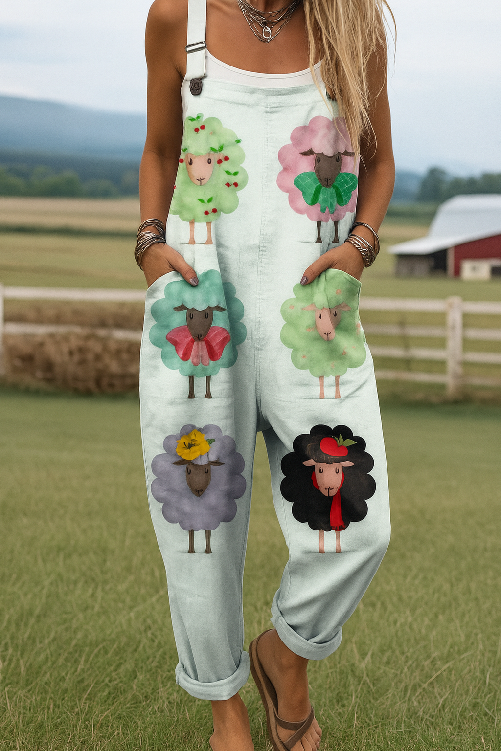 Sheela - multicolored sheep print jumpsuit