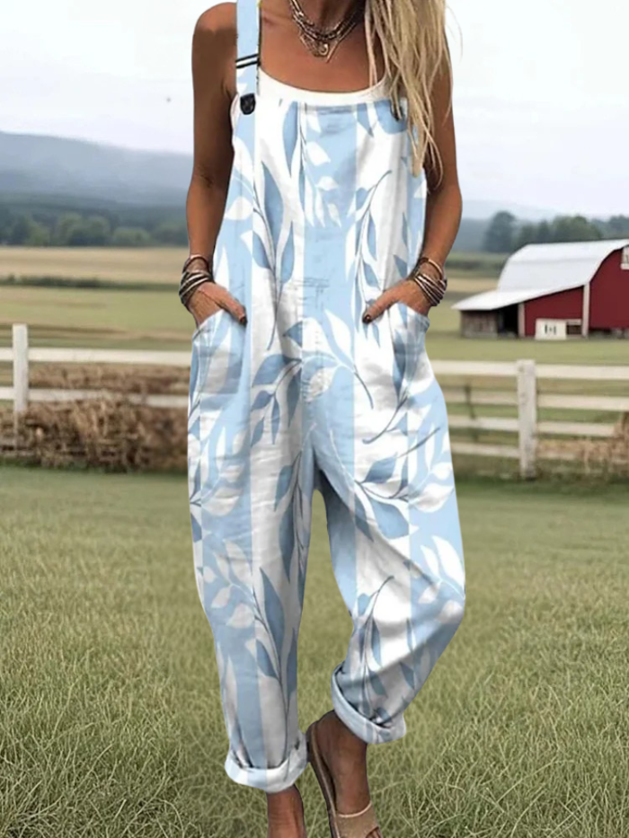 Marry - Stripe leaf print jumpsuit