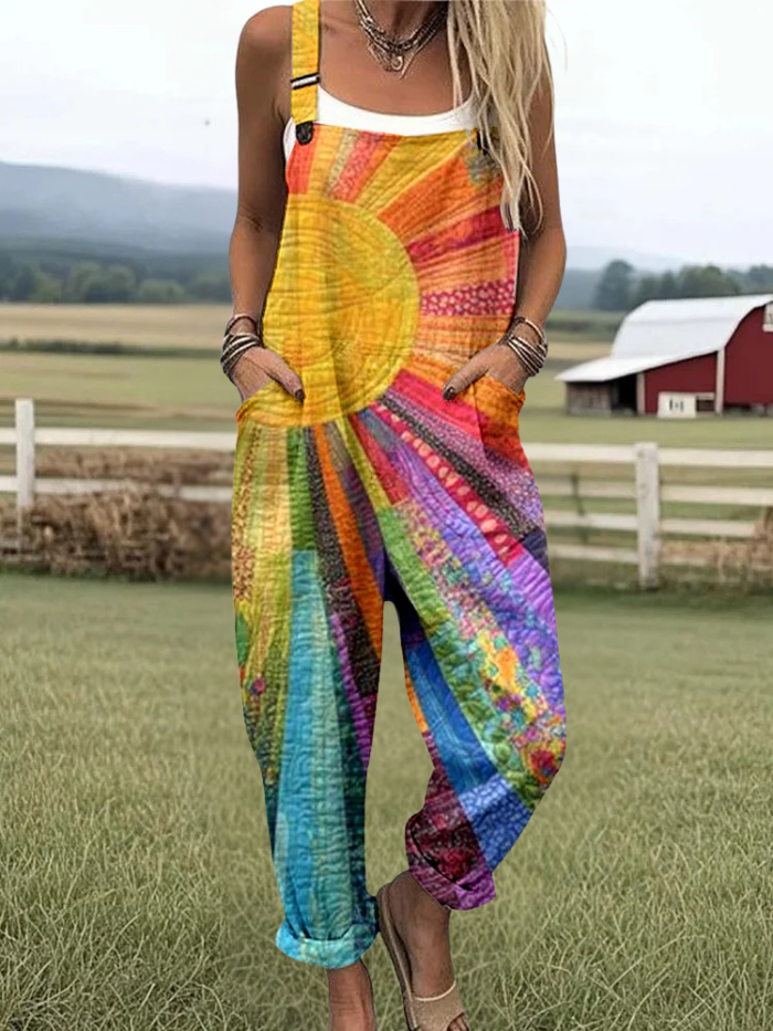 Hope - Modern Art Pattern Print Casual Wide Leg Jumpsuit