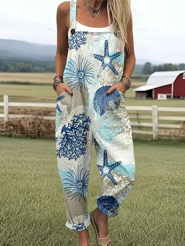 Harlow - Underwater World Pattern Print Casual Wide Leg Jumpsuit