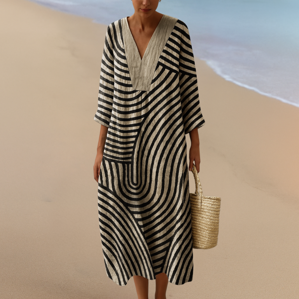 Monochrome Maxi Dress – Geometric Chic in Black and Beige