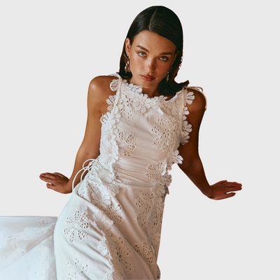 Long Dress With Flower Embroidered Edges