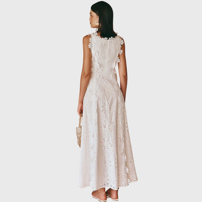 Long Dress With Flower Embroidered Edges