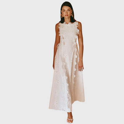 Long Dress With Flower Embroidered Edges