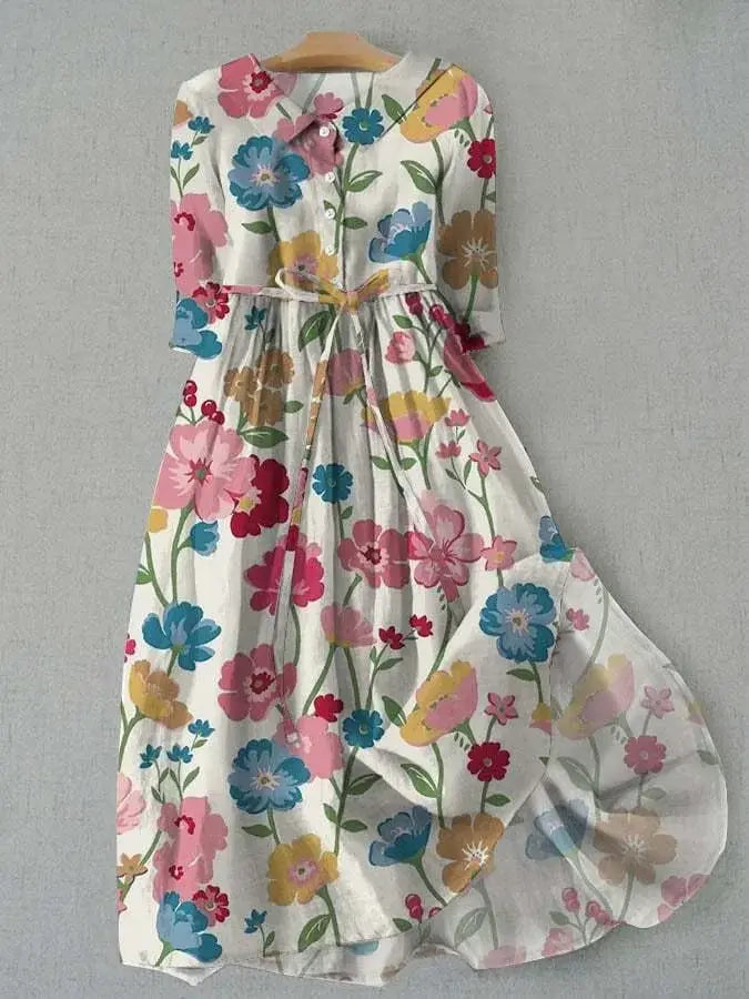 Elizabeth™ Button-Up Waist Tie Floral Dress