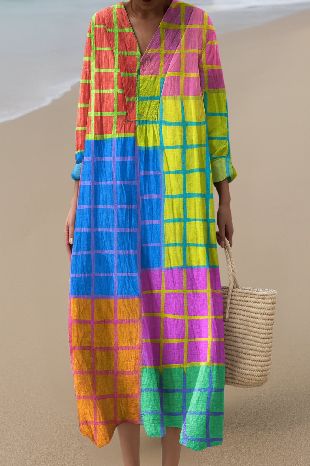 Colorful Grid Maxi Dress - Vibrant Energy, Relaxed Fit