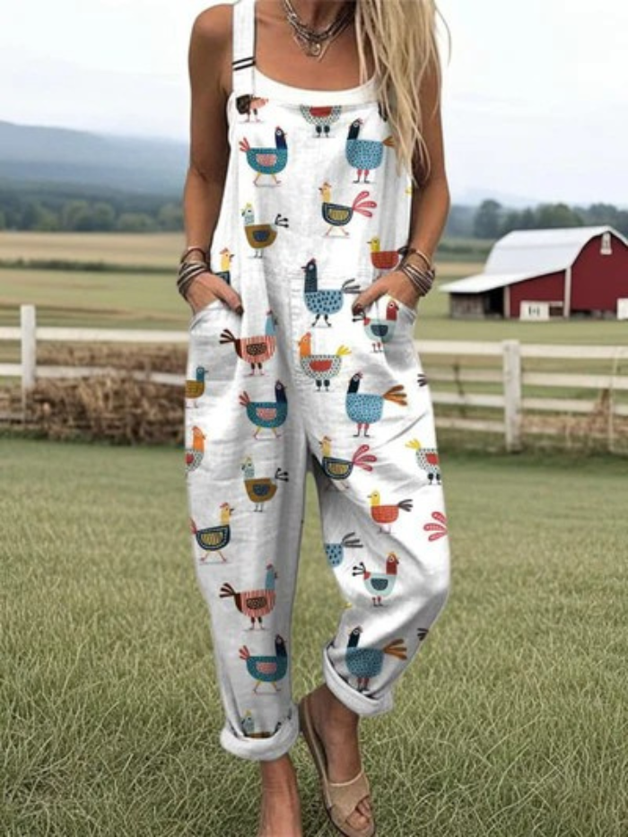 Sadie - Vintage Jumpsuit With Chicken Pattern