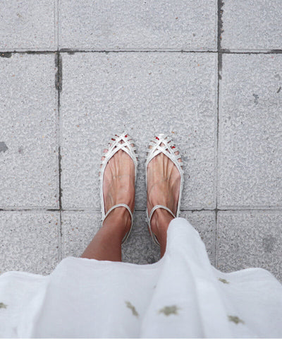GIADA | Elegant woven ballerina flats with ankle strap for a sophisticated style
