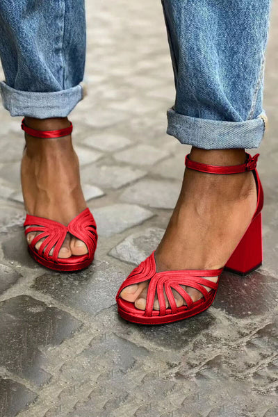 LUMA | Elegant Metallic Sandals with Fluorescent Heels for a Unique Style