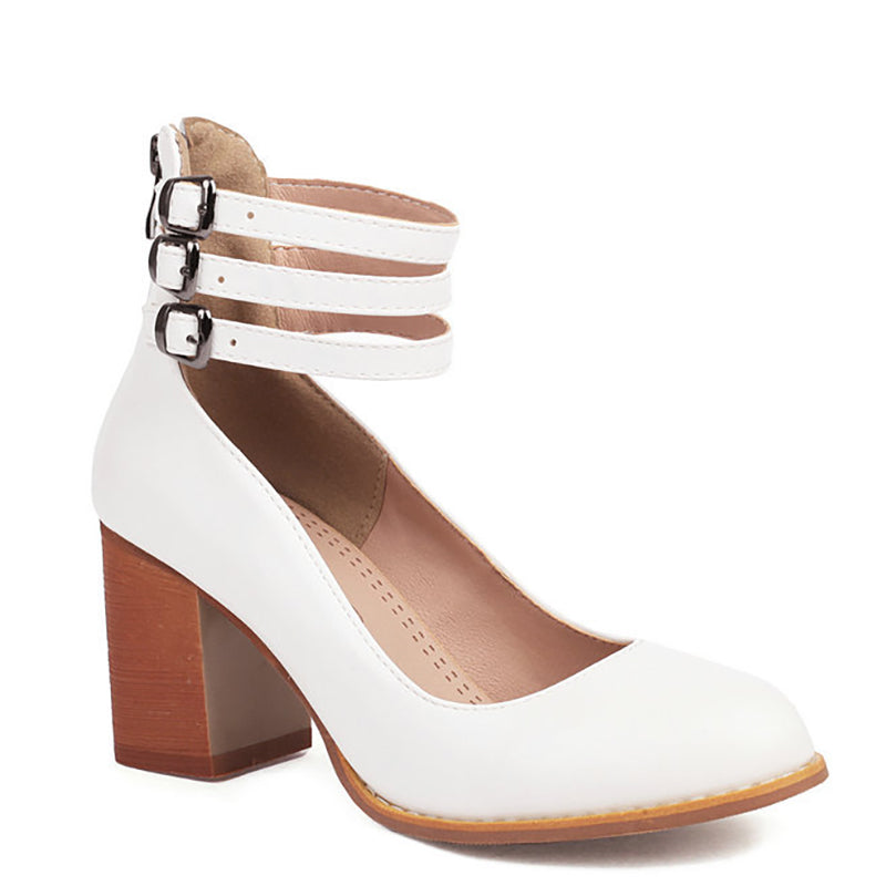 Freya™ | Elegant smooth sandals with ankle straps and thick heels for a sophisticated look
