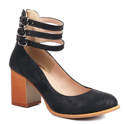 Freya™ | Elegant smooth sandals with ankle straps and thick heels for a sophisticated look