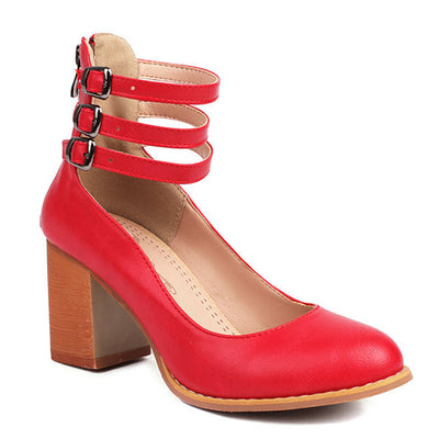 Freya™ | Elegant smooth sandals with ankle straps and thick heels for a sophisticated look