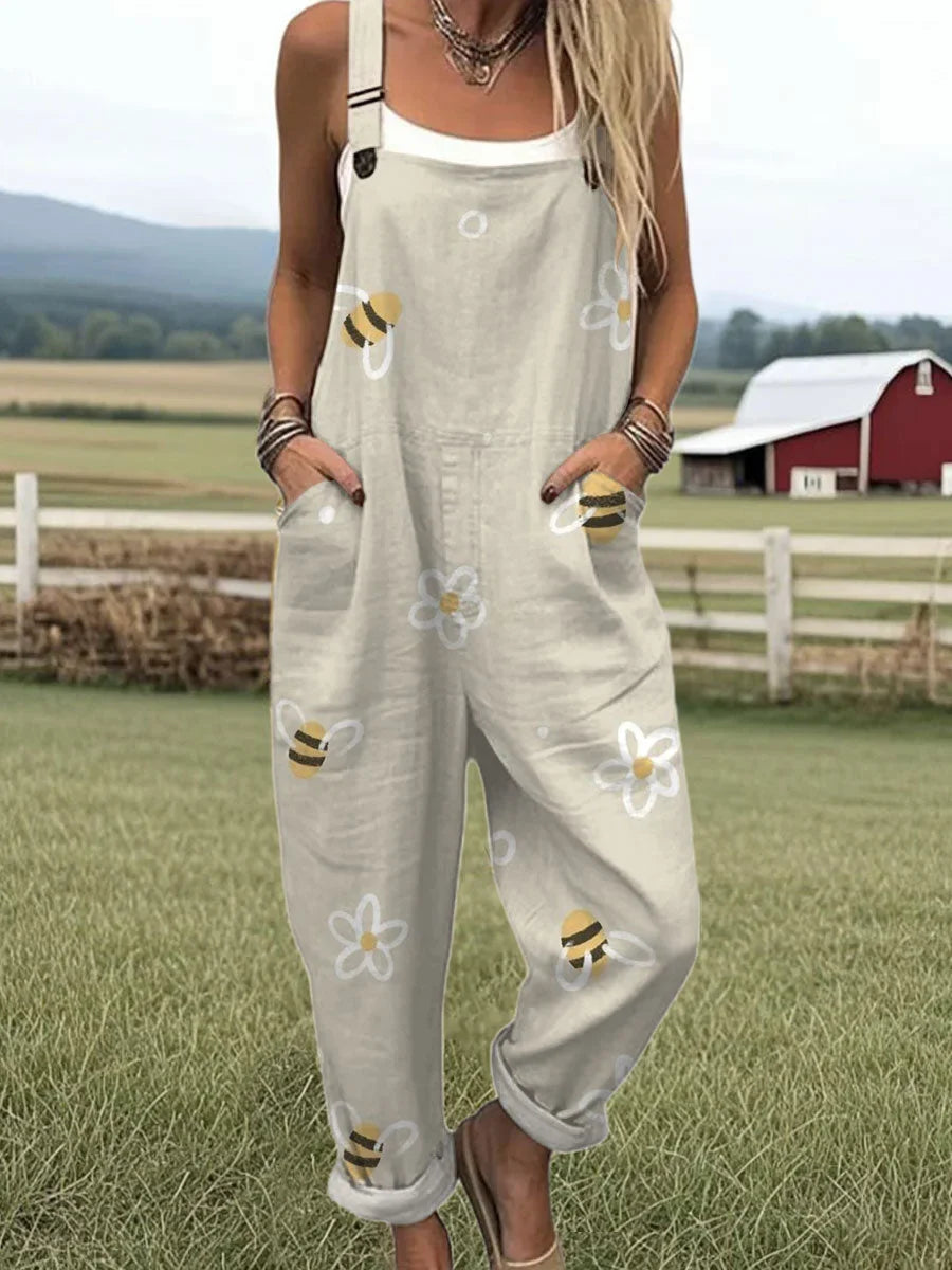 Bea - lovely bees floral art print jumpsuit