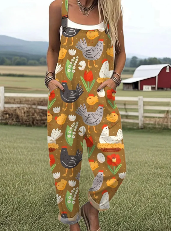 Christina - jumpsuit with chicken art print