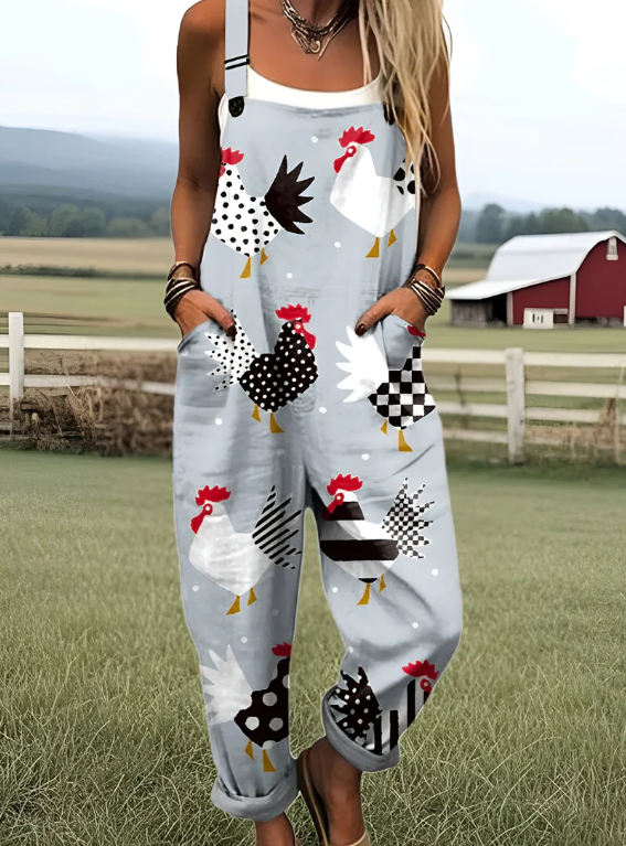 Carla - geometric chicken art print jumpsuit