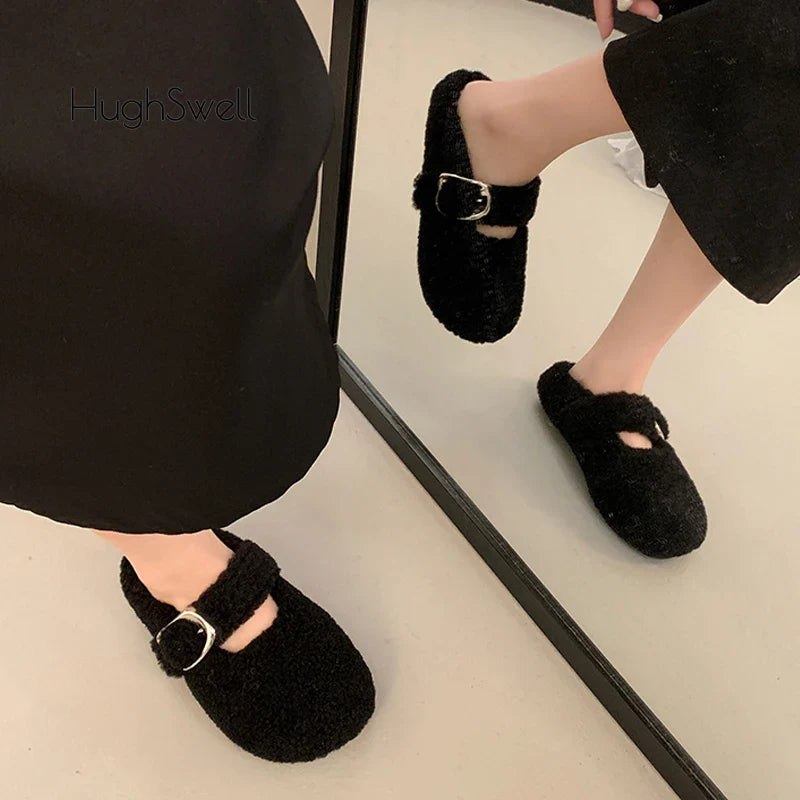 Hughswell Warm Lambswool Mary Jane Flats